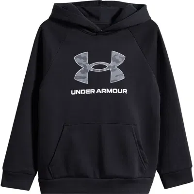 Under Armour Kids' Ua Rival Fleece Graphic Hoodie In Black/mod Gray/white