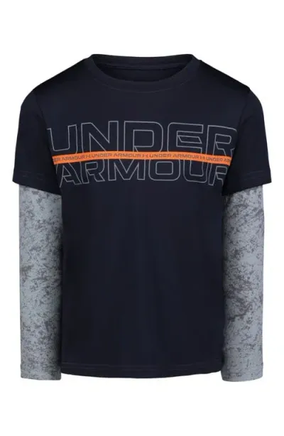 Under Armour Kids' Ua Tech™ Grunge Wash Long Sleeve Performance Graphic T-shirt In Midnight Navy