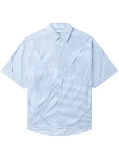 Undercover Crease-detail Striped Cotton Shirt In Blue