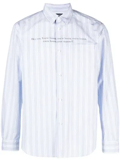 Undercover Slogan-print Striped Shirt In Blue