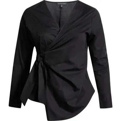 Universal Standard Front Wrap Poplin Shirt In Black