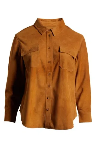 Universal Standard Greenwich Suede Shirt Jacket In Burnt Ochre