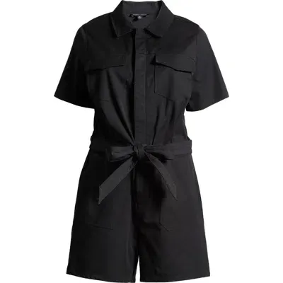 Universal Standard Tie Belt Stretch Twill Romper In Black