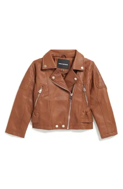 Urban Republic Kids' Faux Leather Ruffle Moto Jacket In Brown