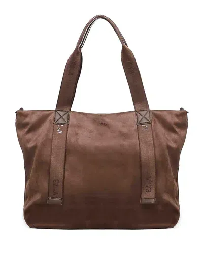 V73 Tonal Suede Tote Bag In Brown