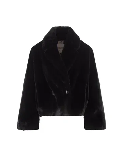 Valentini 1972 Black Faux Fur Double Breasted Short Coat