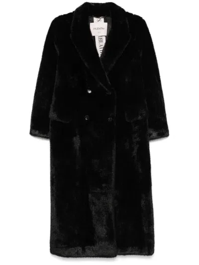 Valentini 1972 Long Double-breasted Faux Fur Coat In Black