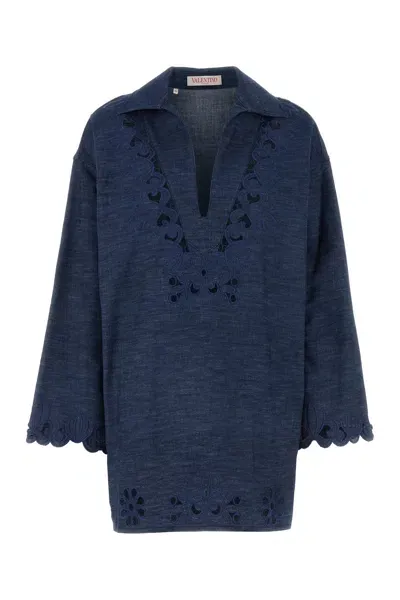 Valentino Abito In Denim Embroidery-40 Nd  Garavani Female In Blue