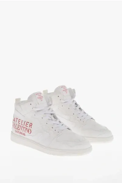 Valentino Garavani Atelier Leather Mid-top Sneakers With Logo Print In White