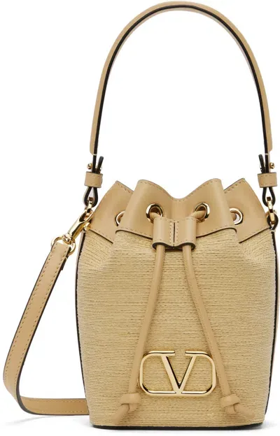 Valentino Garavani Beige Vlogo Mini Bucket Bag In Brown