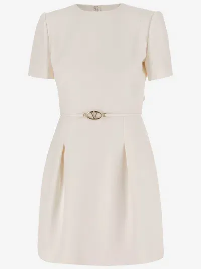 Valentino Belted Dress Vsignature Silk Blend In White