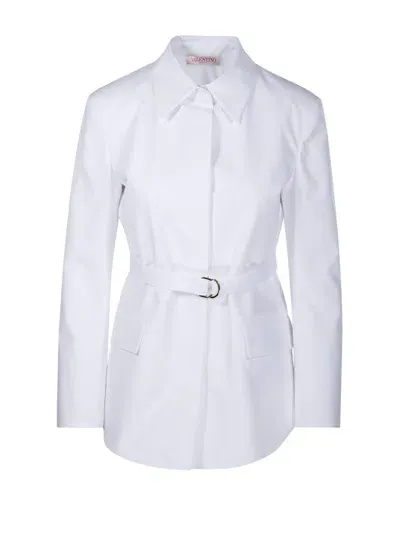 Valentino Belted Collared Shirt Jacket In White