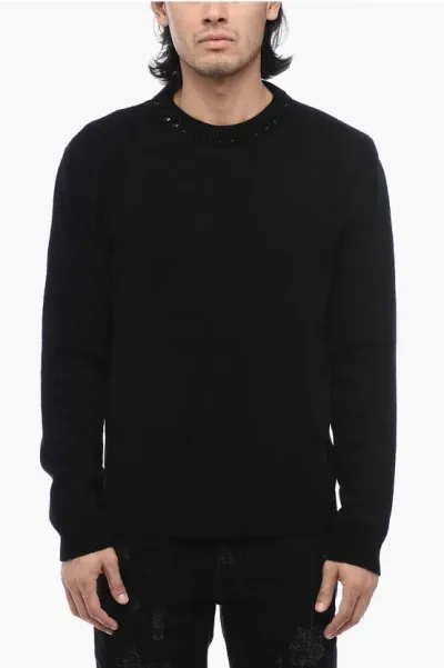 Valentino Black Untitled Cashmere Crewneck Sweater With Studs Detail