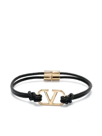 Valentino Garavani Vlogo Signature Leather Bracelet In Black