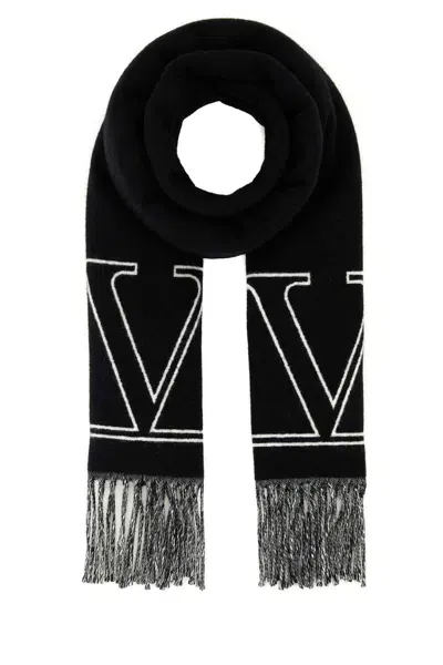 Valentino Black Wool Blend Scarf In Nerobianco