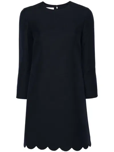 Valentino Virgin Wool-blend Shift Minidress In Blue