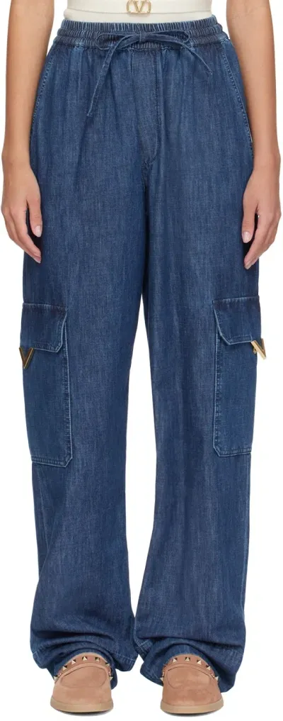 Valentino Blue Drawstring Cargo Pants In 558 Medium Blue Deni