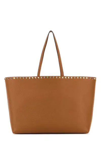 Valentino Garavani Rockstud Leather Tote Bag In Brown