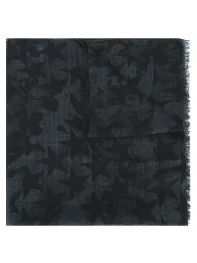 Valentino Camustars Print Frayed Scarf In Blue