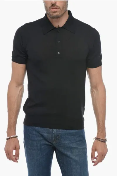 Valentino Cashmere Blend Shirt Sleeved Polo In Black