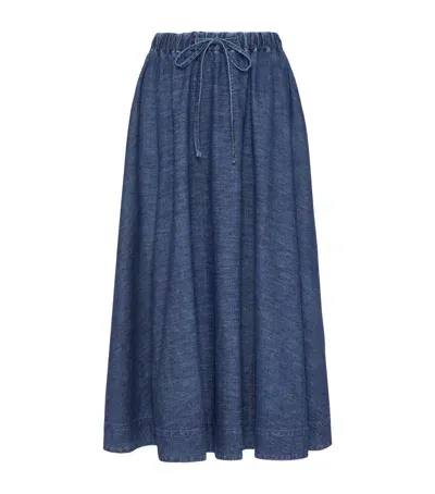 Valentino Chambray Denim Midi Skirt In Beige