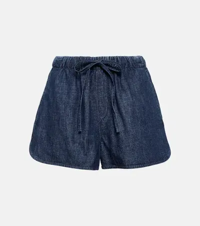 Valentino Chambray Denim Shorts In Blue