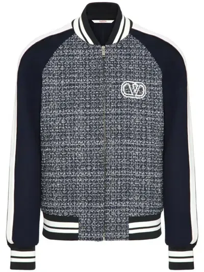 Valentino Multicolor Cotton Blend Bomber Jacket In Blue