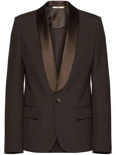 Valentino Contrasting-lapels Single-breasted Blazer In Brown