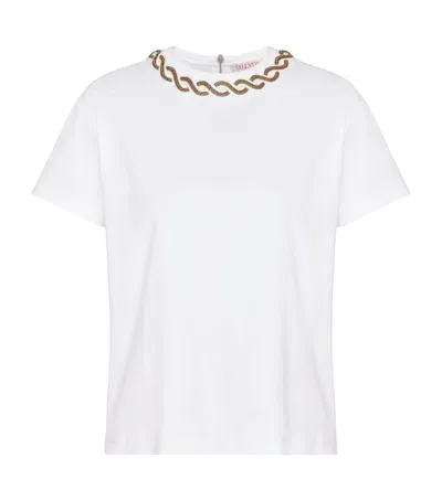 Valentino Cotton Embellished-collar T-shirt In White