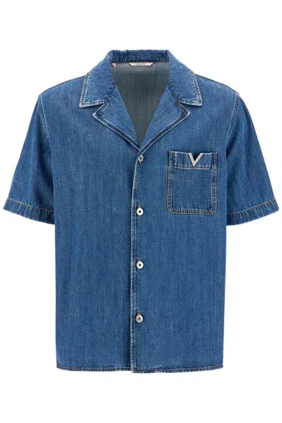 Valentino Denim Bowling Shirt For Men In Blue