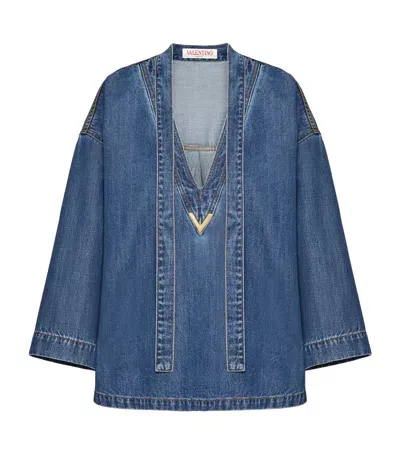 Valentino Denim V-neck Shirt In Blue