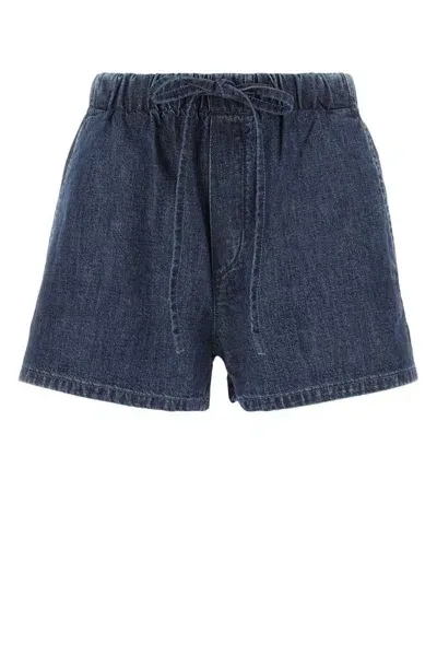 Valentino Drawstring Denim Shorts In Blue