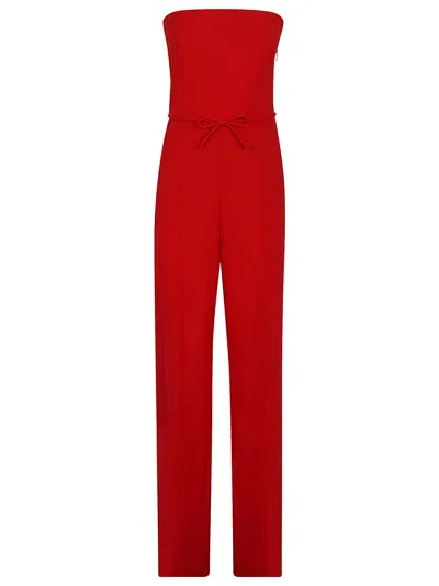 Valentino Dry Tailoring Wool Solid Jumpsuit In Red