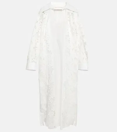 Valentino Embroidered Cotton Midi Dress In White