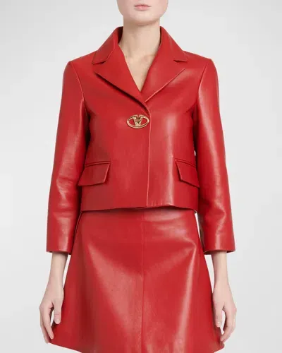 Valentino Evolution V-logo Single-breasted Nappa Leather Jacket In Red