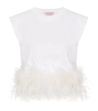 Valentino Feather-trim Crop Top In White