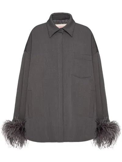 Valentino Feather-trimmed Wool Shirt In Grey