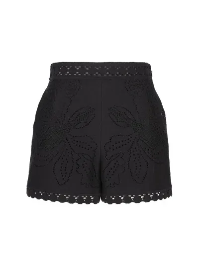 Valentino Floral Patterned High Waist Shorts In Black