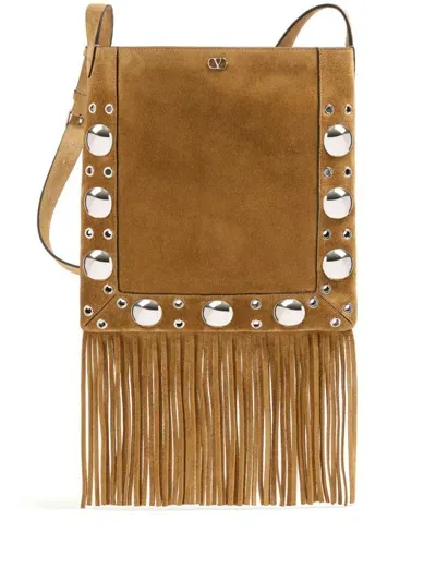 Valentino Garavani Fringed Suede Crossbody Bag In Brown