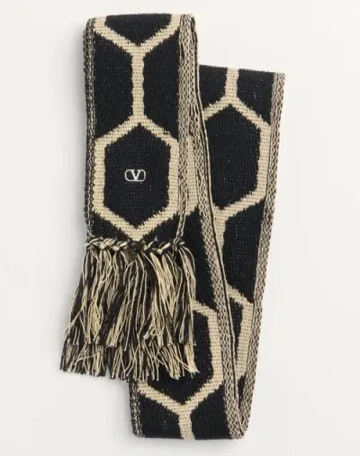 Valentino Garavani Antibes Cotton Scarf With Fringe In Black/beige