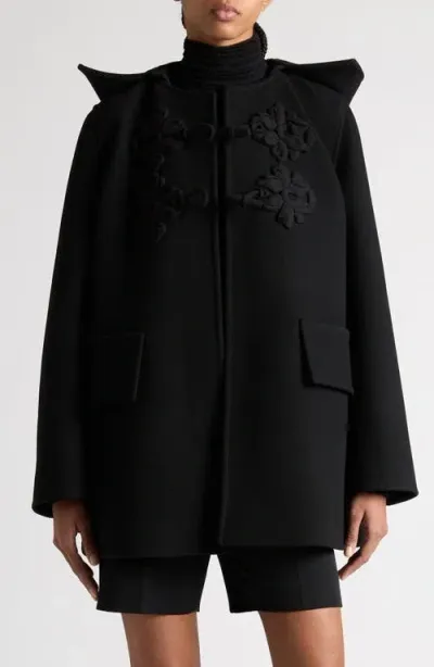 Valentino Garavani Embellished Compact Virgin Wool Coat In Black