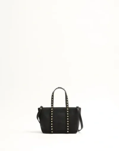 Valentino Garavani Garavani Rockstud Small Shopping Bag In Grainy Calfskin Woman Black Uni In Brown