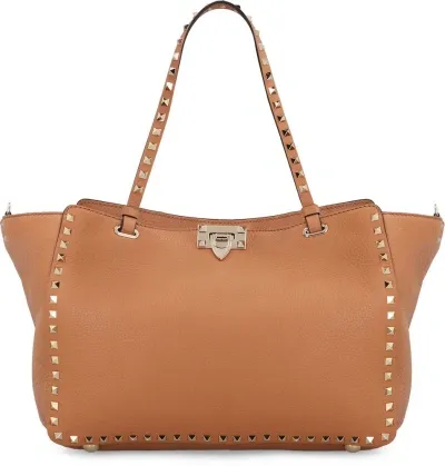 Valentino Garavani Rockstud Medium Top Handle Bag In Brown