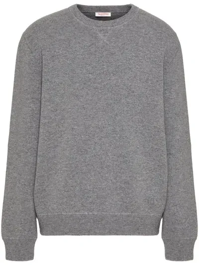 Valentino Crew-neck Virgin-wool Jumper In Grey