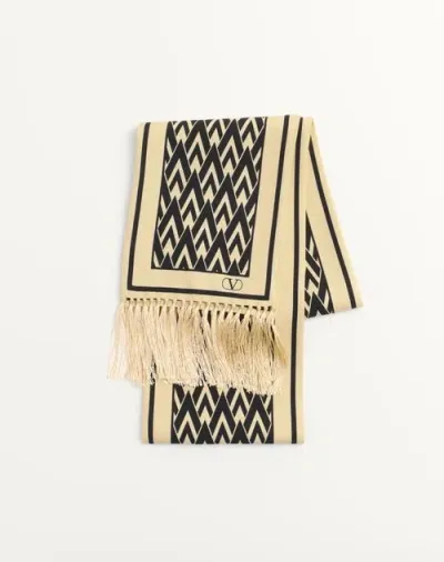 Valentino Garavani Toute La V Bandeau Scarf In Silk With Fringes In Ivory/black