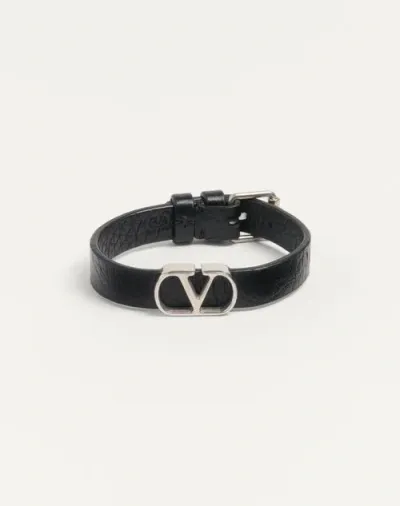 Valentino Garavani Vlogo Signature Grainy Calfskin Bracelet In Black