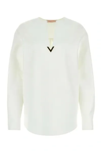 Valentino White Cotton Blend Blouse In Multicolor