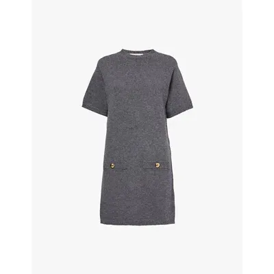 Valentino Garavani Womens Grigio Scuro Melange Short-sleeved Relaxed-fit Wool-knit Mini Dress In Grau