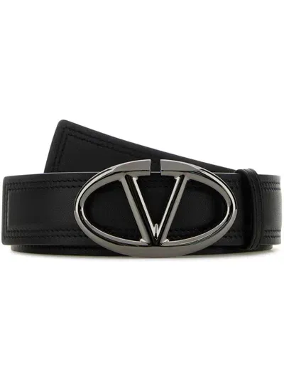 Valentino Garavani Valentino Luxury Leather Belt With Signature Oval Buckle And Refined Stitching In Black