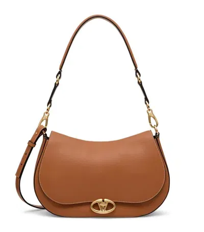 Valentino Garavani Leather Ohval Shoulder Bag In Brown